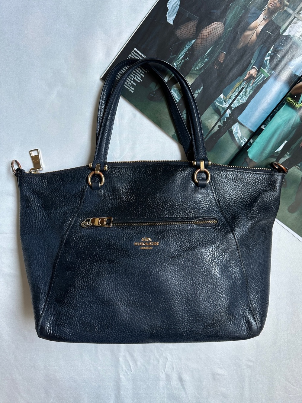 Coach Pebbled Leather Tote Bag in Navy